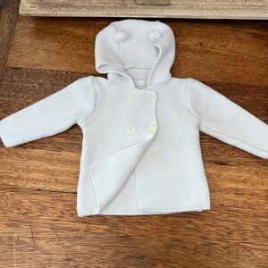 Primark white hooded cotton sweater 6-9 months ears on hood